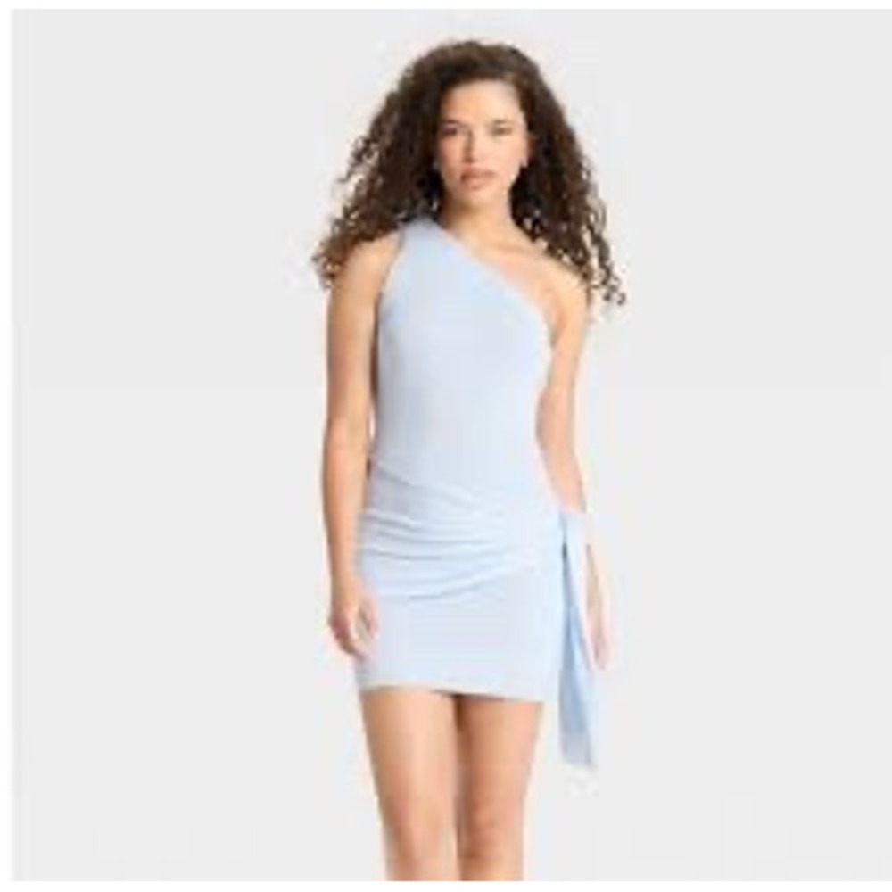 Wild Fable Womens One Shoulder Side Tie Knit Mini Dress Blue XXS Chic Casual